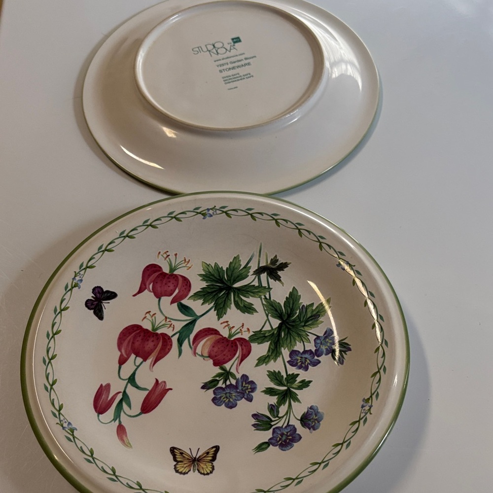 Studio Floral salad Plates - White with Red, Green, and Purple.